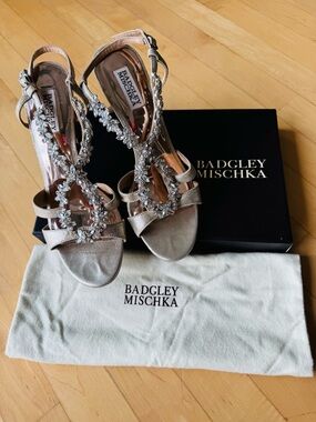 Badgley Mischka Rose Gold Crystal T-Strap Heels